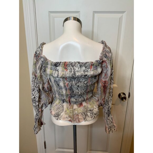 AllSaints Gray Paisley Crepe Off-The-Shoulder Makutu Top, Size 2 US | 6 UK NWT - Picture 5 of 6